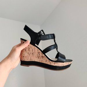 Studio Paolo Black Cork Wedge Sandal